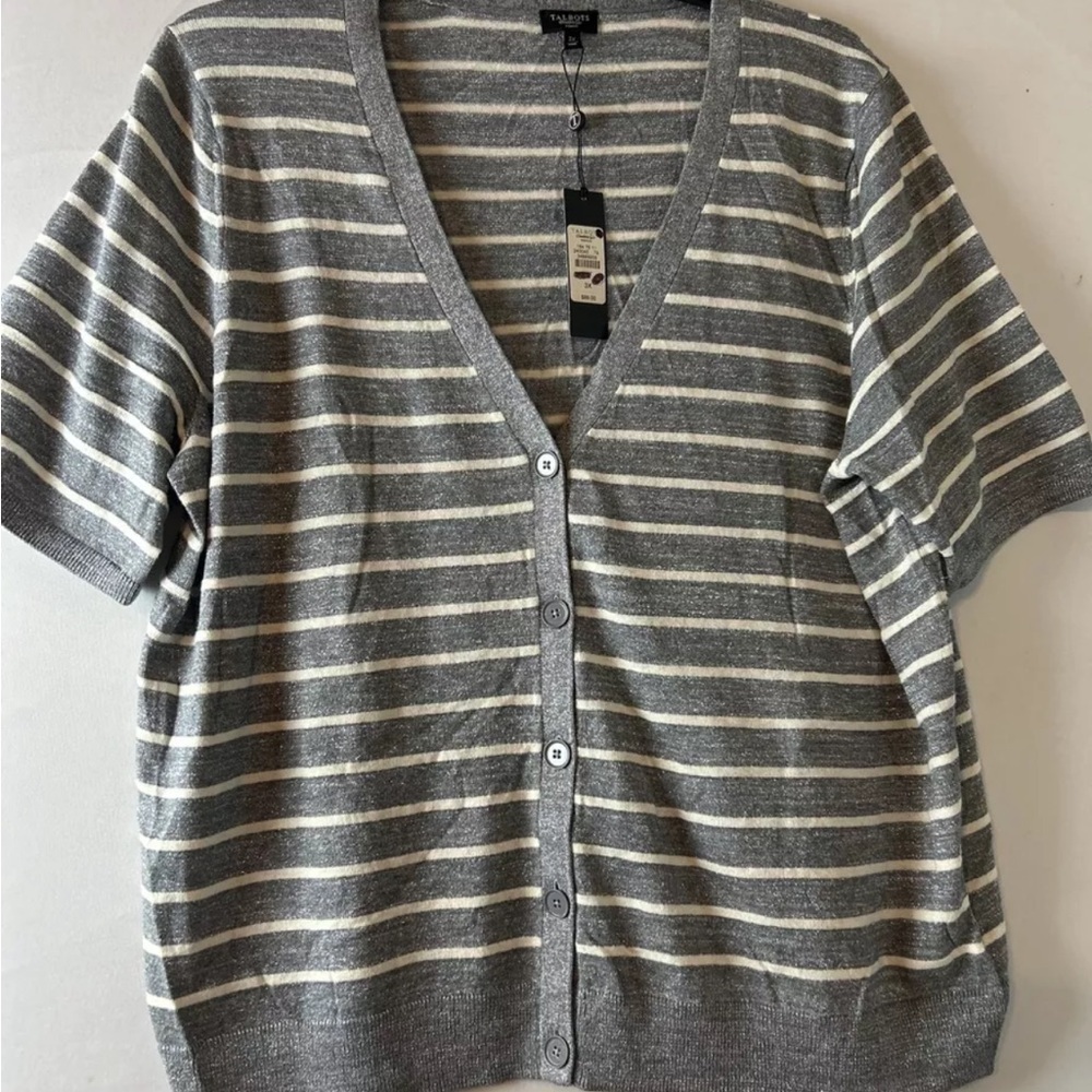TALBOTS STRIPED BUTTON DOWN KNIT TOP SHORT SLEEVES BRIGHT SIZE 3X
